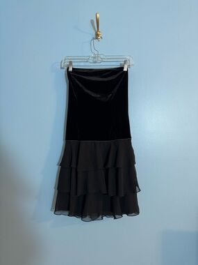 Vintage y2k wet seal black mini dress-velvet with ruffle detail- fits small/med